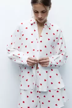 Блузка oversize домашняя хлопковая в сердечко