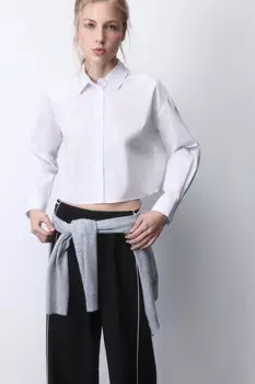 Блузка-рубашка базовая укороченная