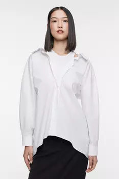 Блузка-рубашка oversize хлопковая с вшитой майкой