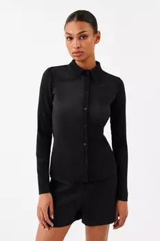 Блузка-рубашка приталенная в рубчик