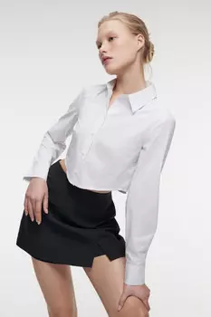 Блузка-рубашка slim укороченная с фигурным низом