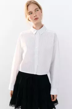 Блузка-рубашка укороченная в полоску