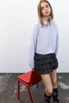 Блузка-рубашка укороченная в полоску