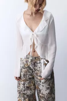 Блузка шифоновая на завязках с воланами