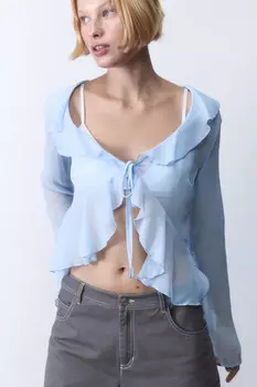 Блузка шифоновая на завязках с воланами