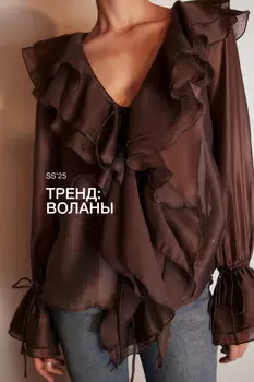 Блузка шифоновая на завязках с воланами