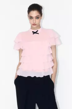 Блузка шифоновая с воланами и бантиком