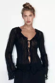 Блузка шифоновая с завязками и воланами