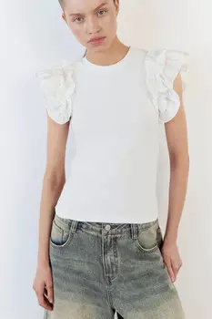 Блузка-топ облегающая с оборками на рукавах