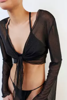 Блузка-топ пляжная сетчатая со стразами