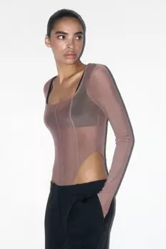 Боди из сетки с декоративными резами