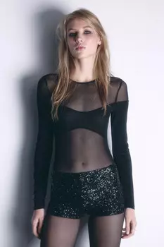 Боди из сетки с лифом и рукавами из трикотажа