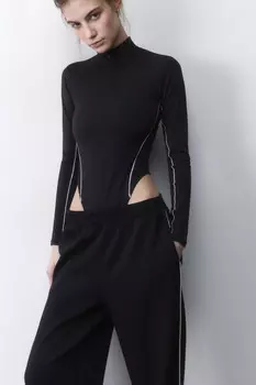 Боди-лонгслив спортивный с воротником на молнии