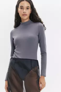 Боди-водолазка в рубчик с коротким воротником