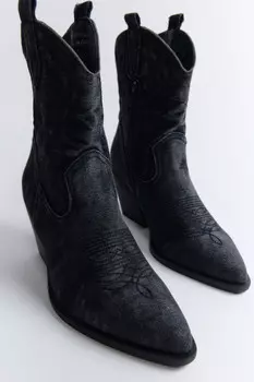 Ботинки-казаки из денима с вареным эффектом