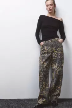 Брюки-бананы широкие с леопардовым принтом