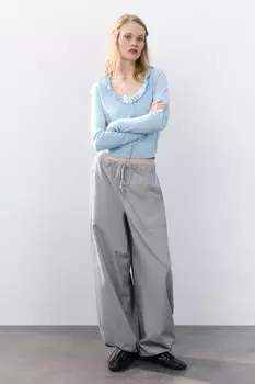 Брюки barrel fit твиловые с завязками