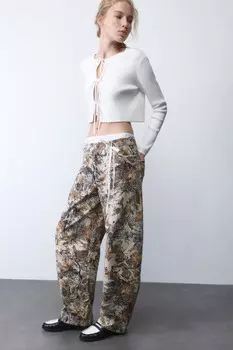 Брюки barrel широкие с принтом и кружевом