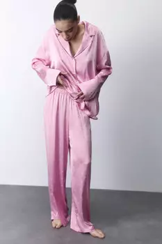 Брюки домашние атласные с сердечками