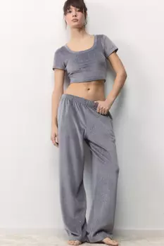 Брюки домашние плюшевые со стразами