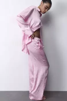 Брюки домашние прямые из атласной ткани