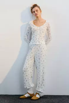 Брюки домашние широкие в рубчик