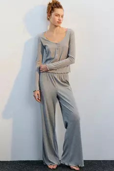 Брюки домашние широкие в рубчик