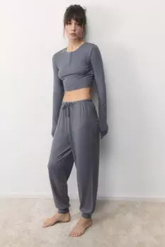 Брюки-джоггеры домашние с поясом на завязках