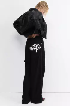 Брюки из твила широкие с надписью сзади