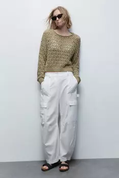 Брюки-карго широкие из льняной ткани