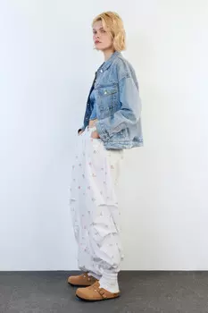 Брюки-парашюты широкие хлопковые с принтом