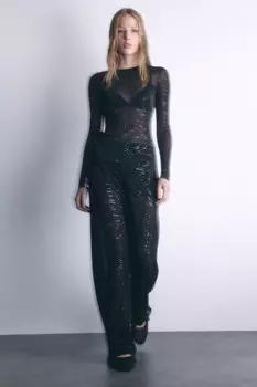 Брюки широкие блестящие с люрексом