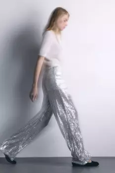 Брюки широкие блестящие с пайетками