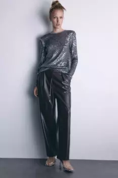 Брюки широкие из искусственной кожи