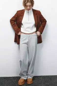 Брюки широкие из теплого вязаного трикотажа