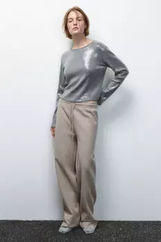 Брюки широкие из теплого вязаного трикотажа