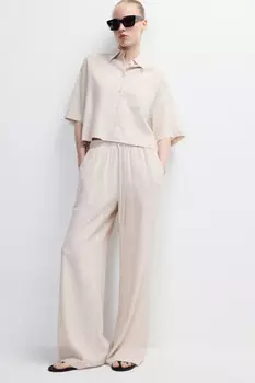 Брюки широкие из вискозы и льна