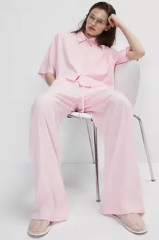 Брюки широкие из вискозы и льна