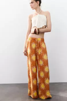 Брюки широкие из вискозы с принтом