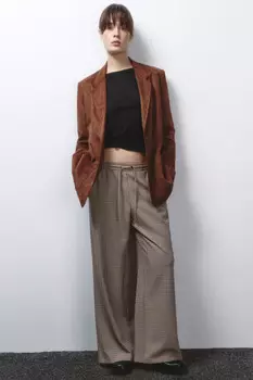 Брюки широкие клетчатые с поясом на завязках