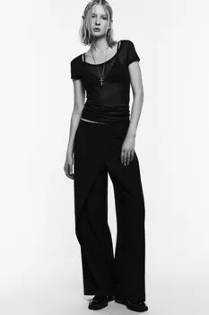 Брюки широкие костюмные с асимметричной деталью