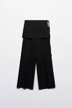 Брюки широкие костюмные с баской на завязках