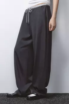 Брюки широкие костюмные с двойным поясом