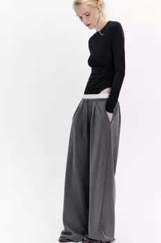 Брюки широкие костюмные с двойным поясом