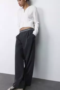 Брюки широкие костюмные с контрастным поясом