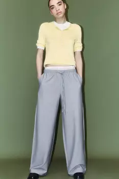 Брюки широкие костюмные с контрастным поясом