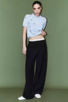 Брюки широкие костюмные с контрастным поясом