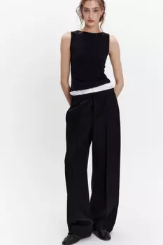 Брюки широкие костюмные с поясом на завязках