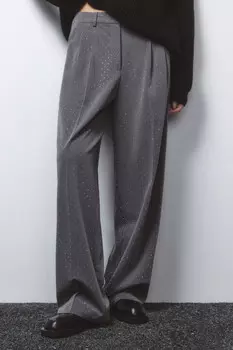 Брюки широкие костюмные со стразами