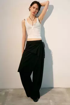 Брюки широкие с баской на завязках